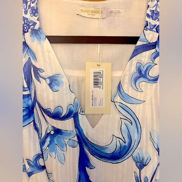 Ramy Brook Susan Watercolor Puff-Sleeve Minidress in Spring Navy Positano - Picture 11 of 11